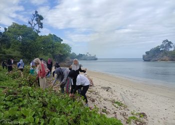 Sambut HUT Ke-79 RI, Staf Disparbud Laksanakan Kerja Bakti di Pantai Baloiya